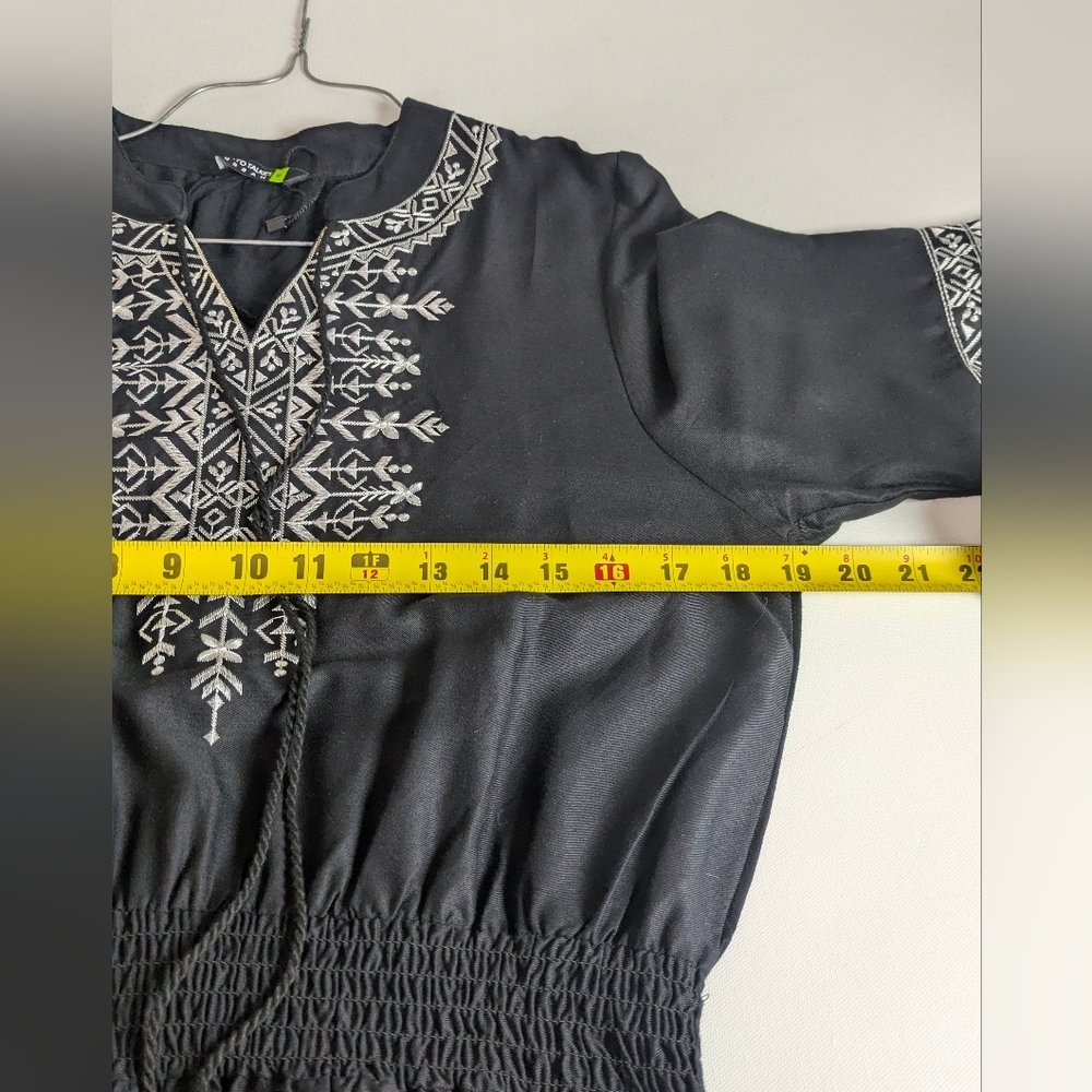 Tokio Talking New Embroidered Boho Mini Dress, Size M, Black White Embellished - Picture 14 of 16